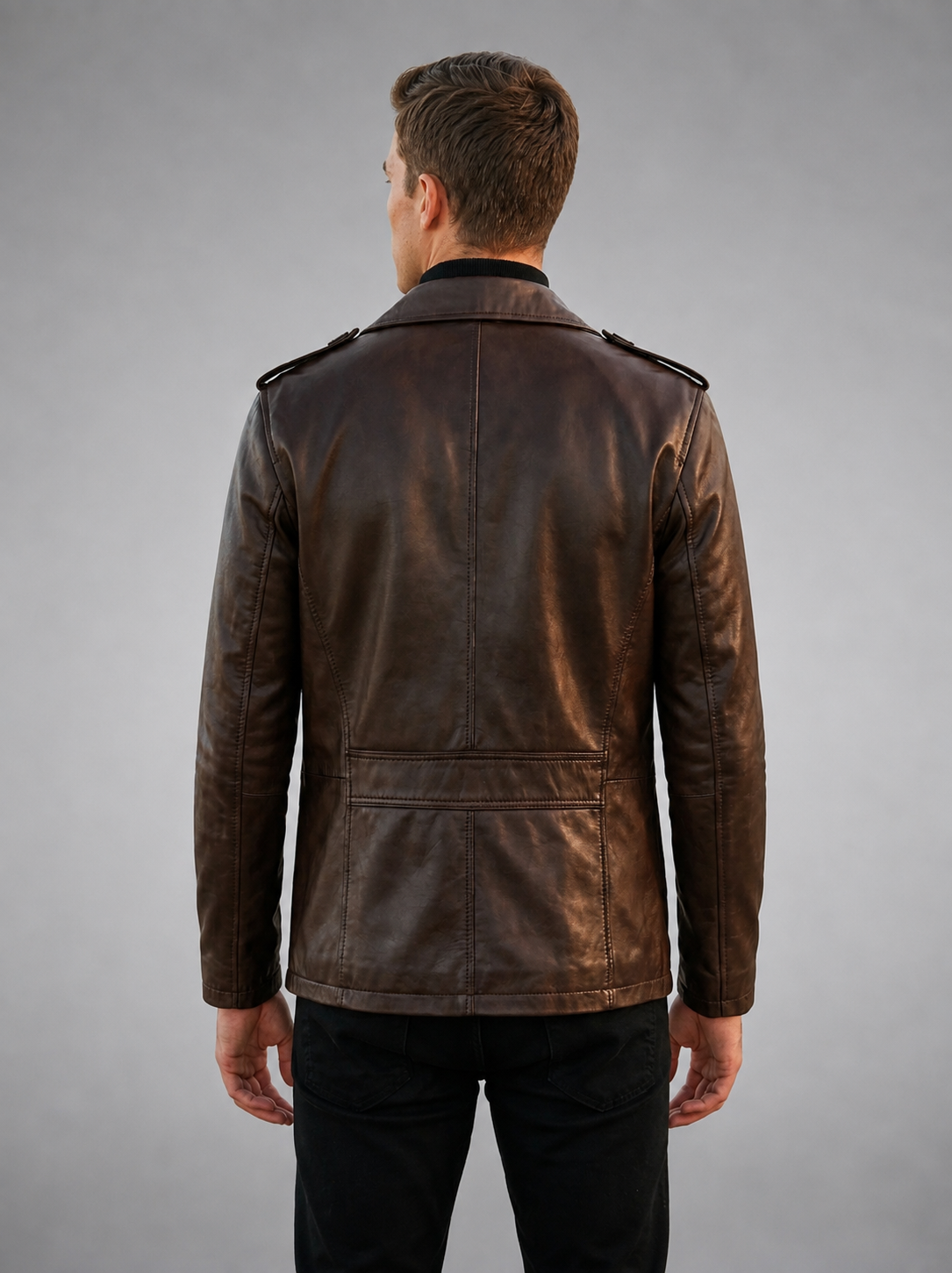 Kingston Brown High Collar Leather Jacket For Men