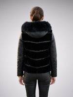 Kinsley Black Women Front Fur Leather Jacket With Hood