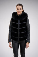 Kinsley Black Women Front Fur Leather Jacket With Hood