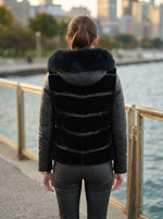 Kinsley Black Women Front Fur Leather Jacket With Hood