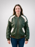 Melinda Green Bomber Leather Jacket For Women