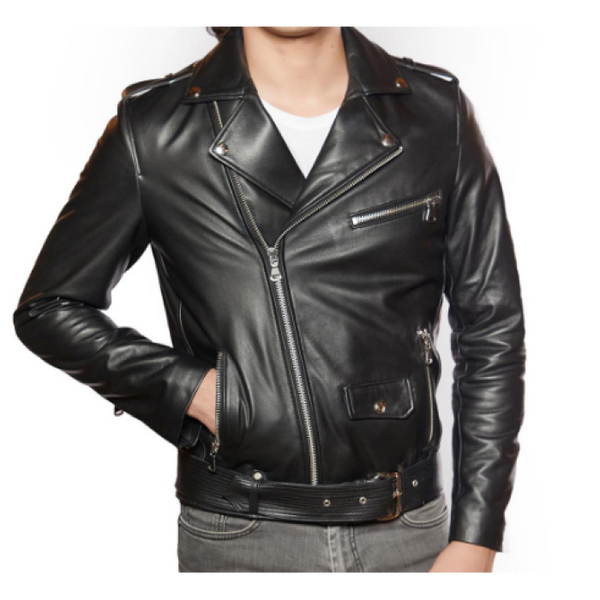 Brando Biker Motorcycle Cowhide Black Leather Jacket for Men