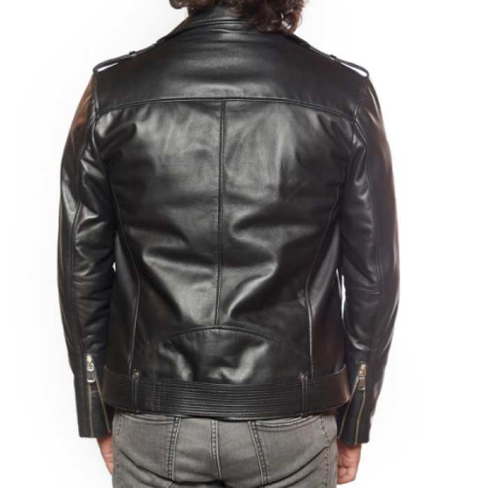 Brando Biker Motorcycle Cowhide Black Leather Jacket for Men