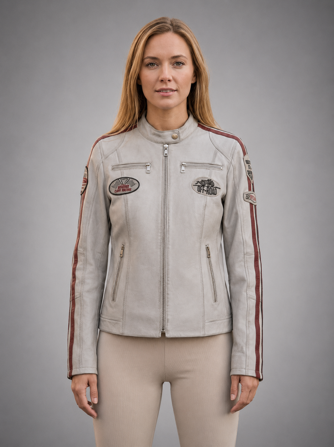 Lady White Racer Leather Jacket For Women