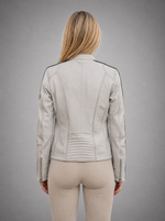 Lady White Racer Leather Jacket For Women