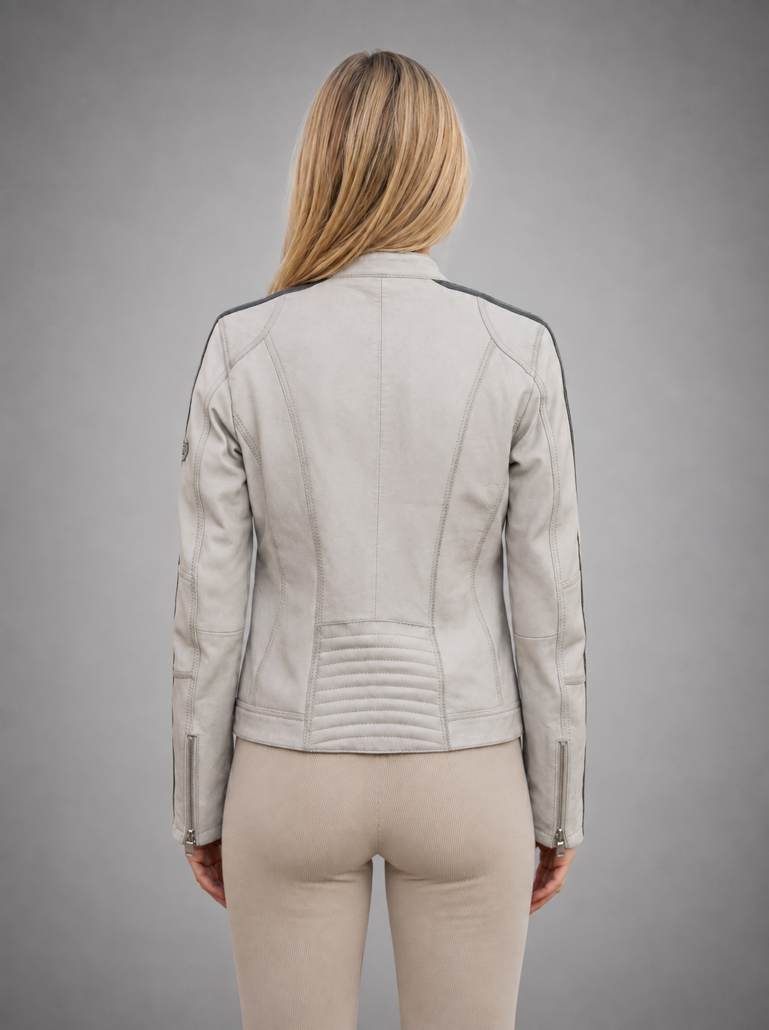 Lady White Racer Leather Jacket For Women