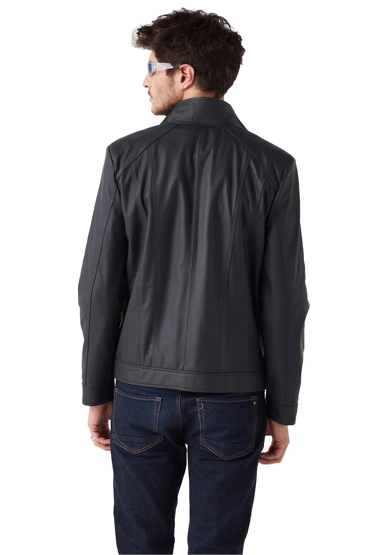 Brooks Black Leather Jacket For Men