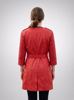 Lauren Red Center Belt Women Leather Coat