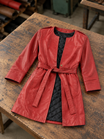 Lauren Red Center Belt Women Leather Coat