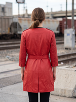 Lauren Red Center Belt Women Leather Coat
