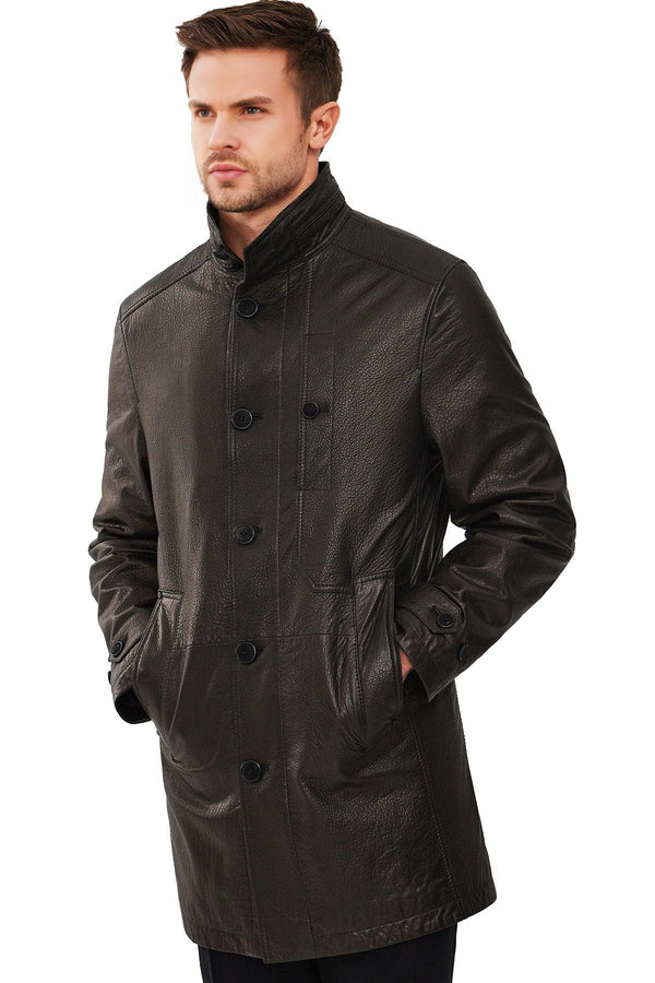 Raymond Dark Brown Long Leather Coat For Men