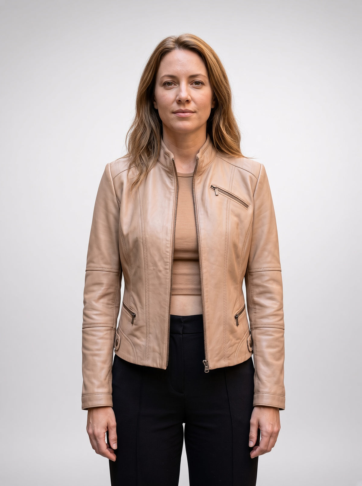 Leona Fossil Tan Leather Jacket For Women