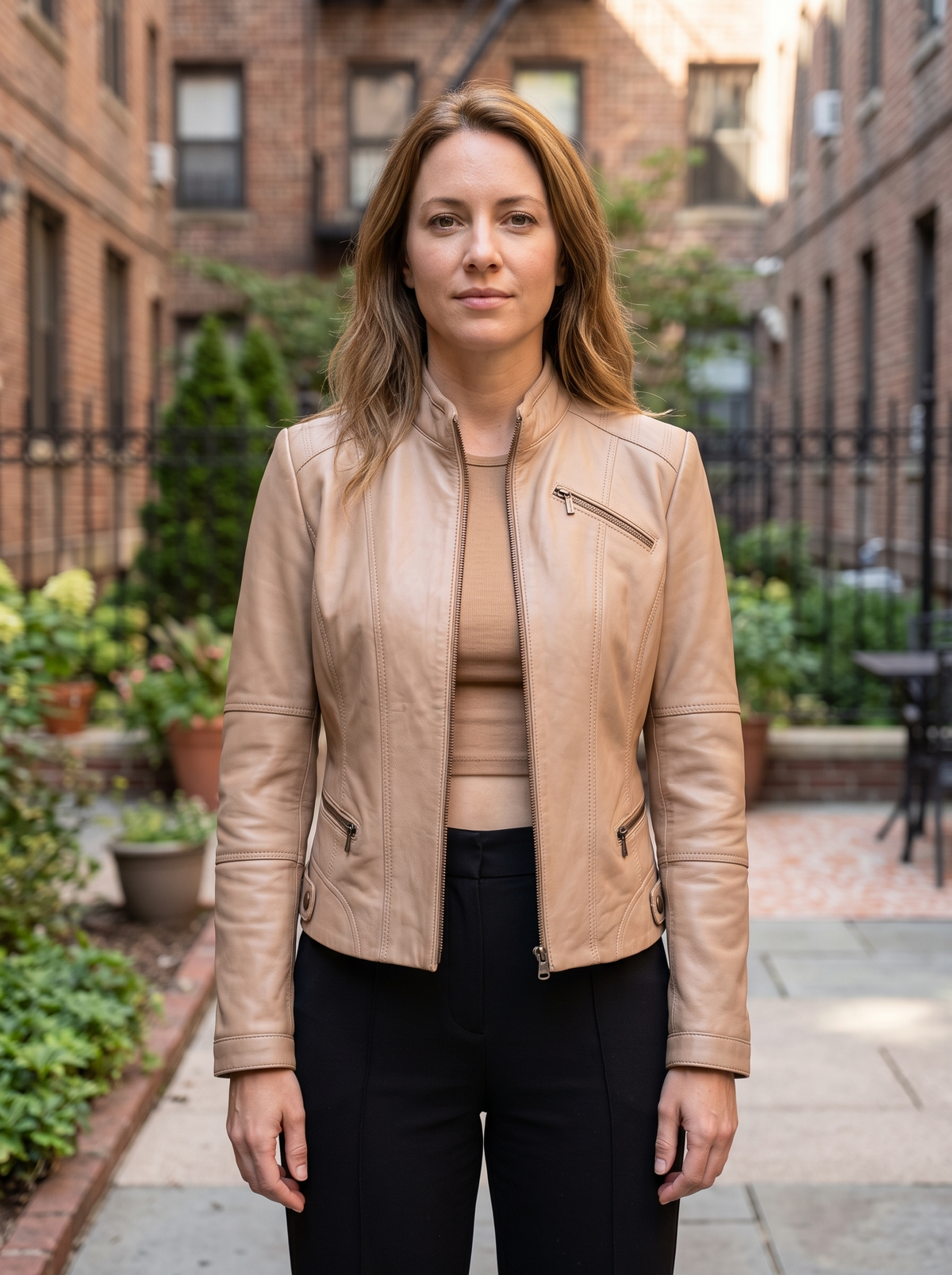 Leona Fossil Tan Leather Jacket For Women