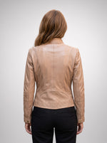 Leona Fossil Tan Leather Jacket For Women