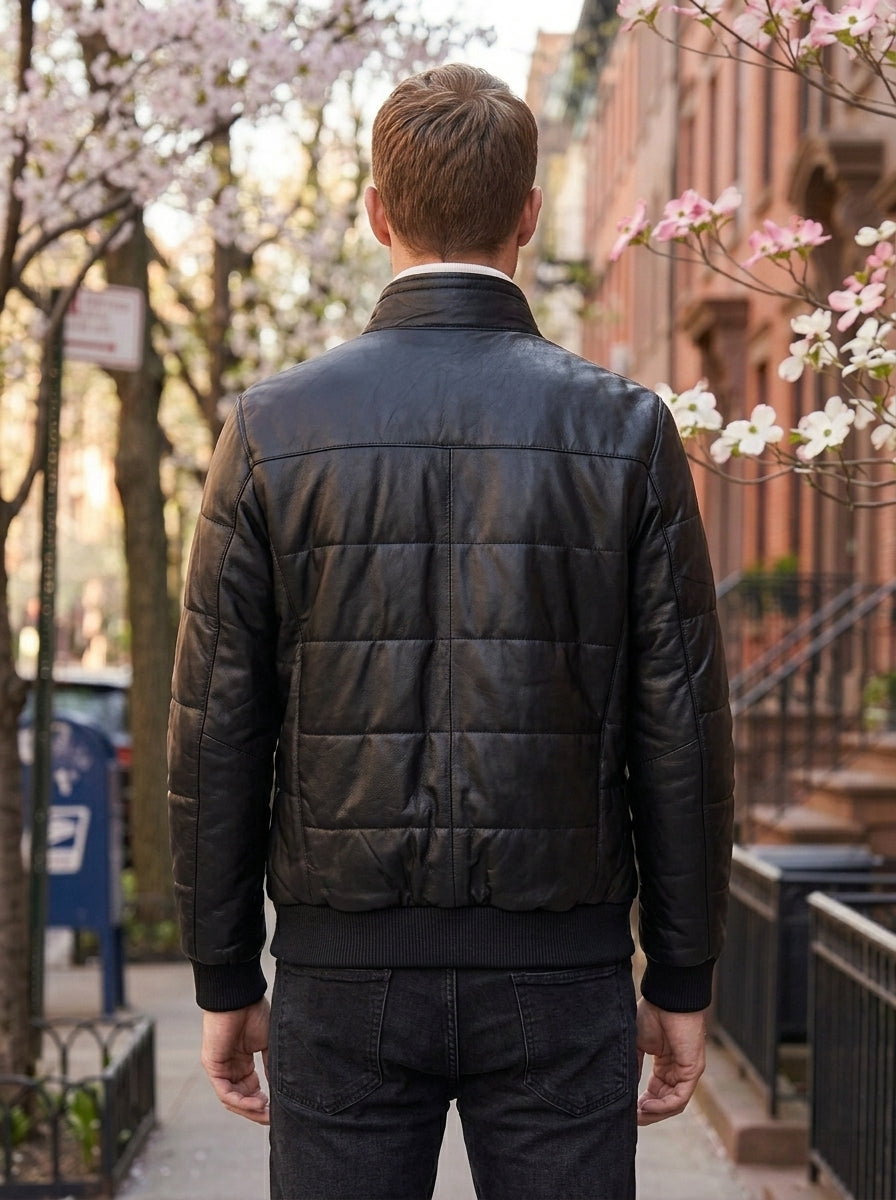 Levi Black Bomber Leather Jacket For Men