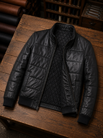 Levi Black Bomber Leather Jacket For Men
