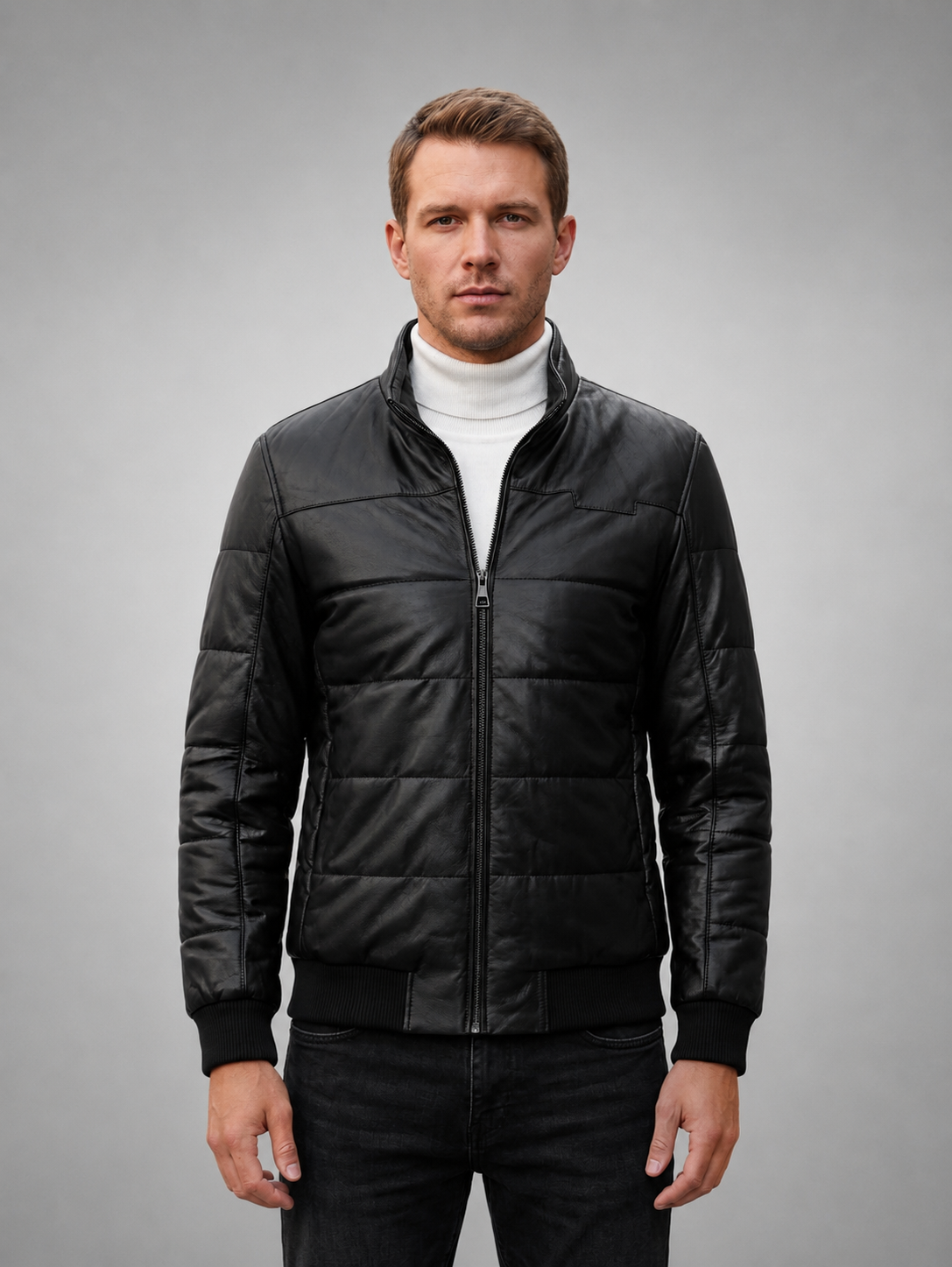 Levi Black Bomber Leather Jacket For Men