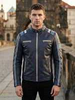 Lewis Navy Blue Leather Jacket For Men