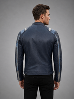 Lewis Navy Blue Leather Jacket For Men