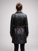Liliana Black Stylish Red LIning Leather Coat For Women