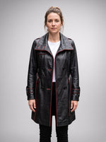 Liliana Black Stylish Red LIning Leather Coat For Women