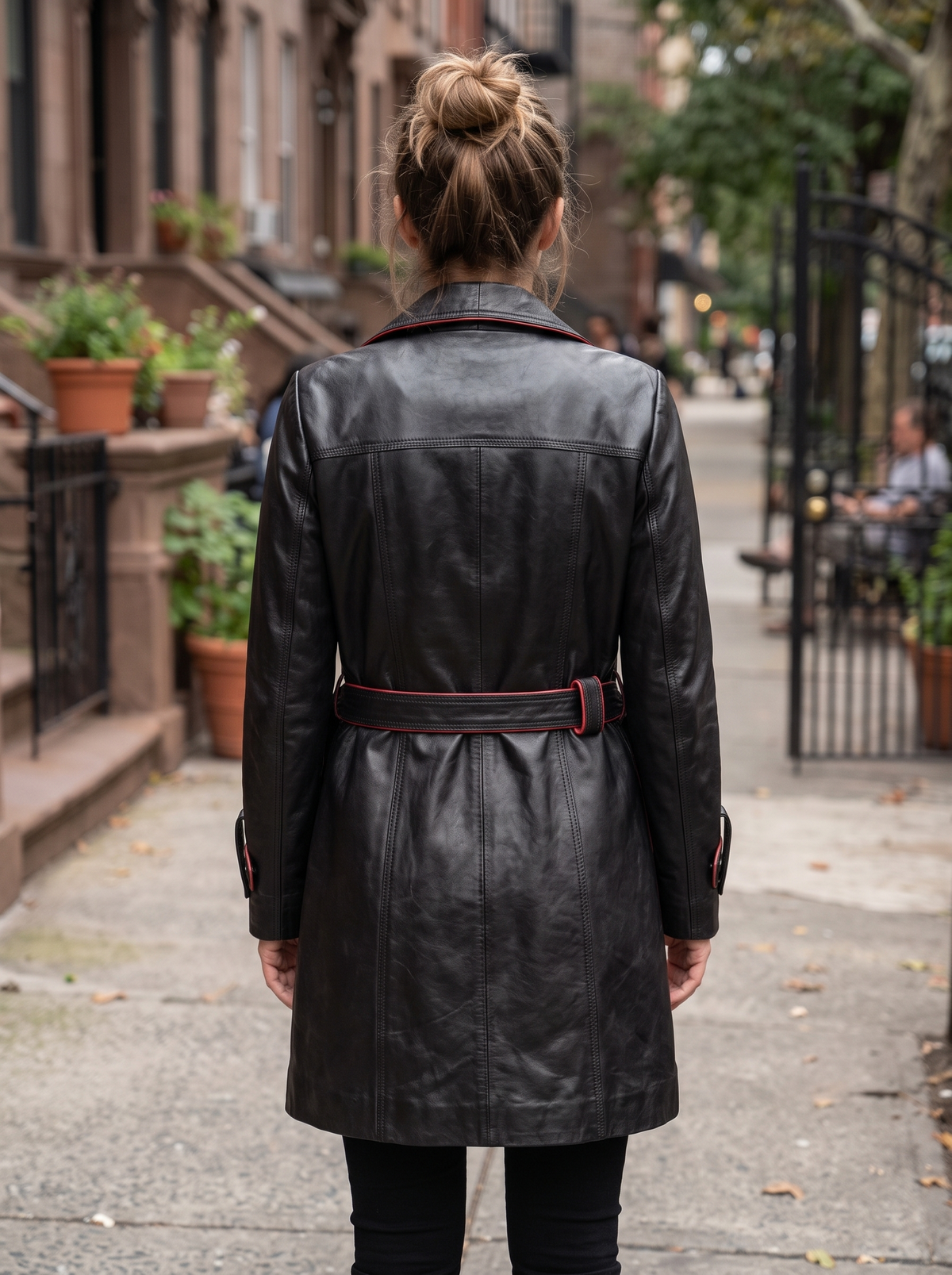 Liliana Black Stylish Red LIning Leather Coat For Women