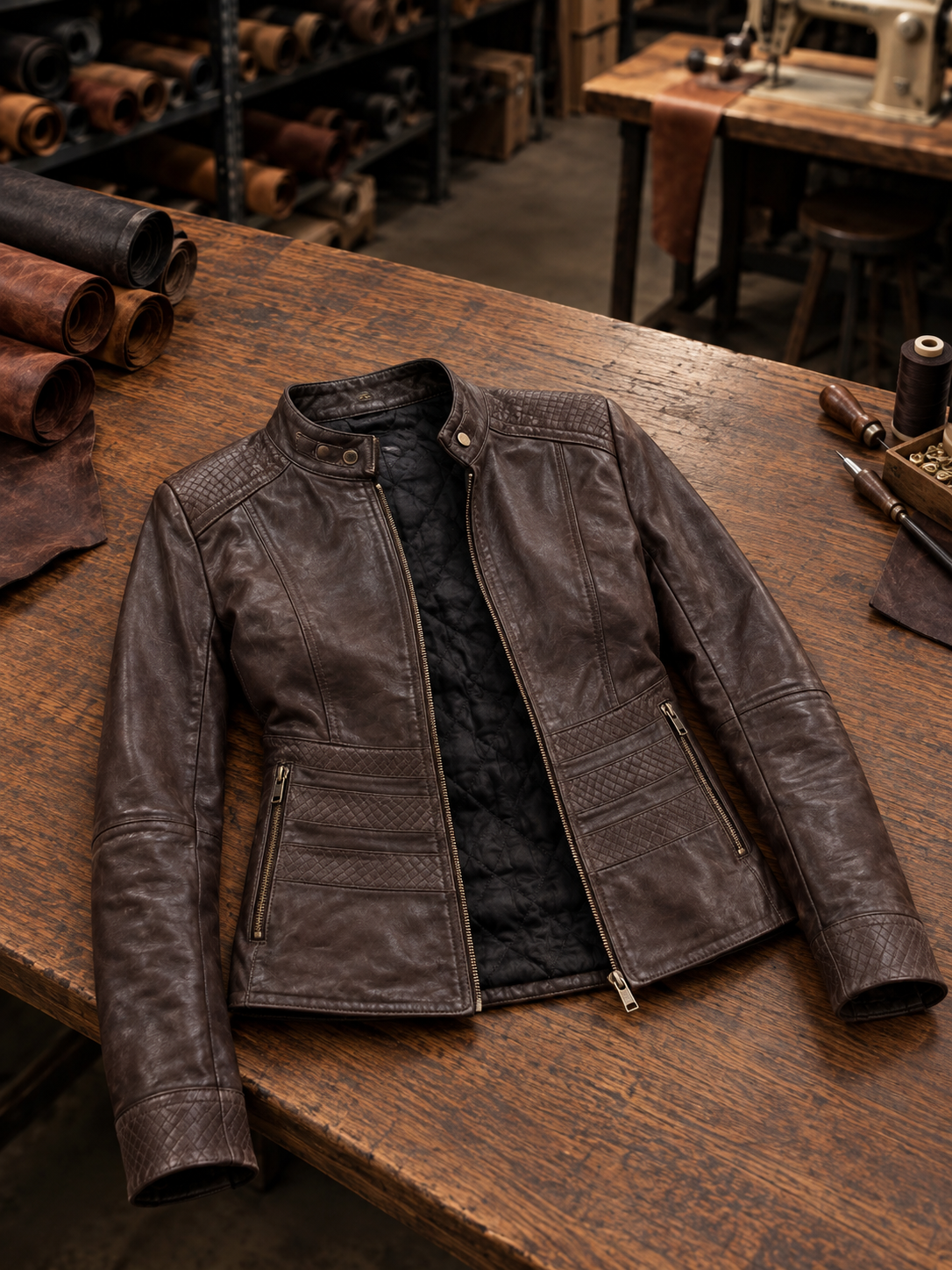 Lily Brown Stylish Leather jacket For Women