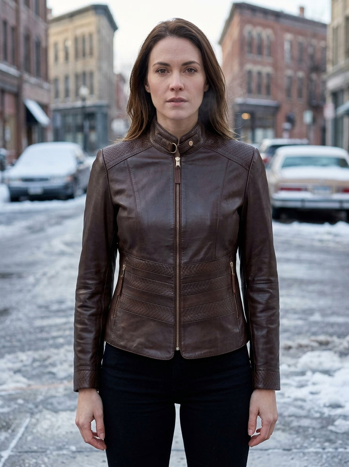 Lily Brown Stylish Leather jacket For Women