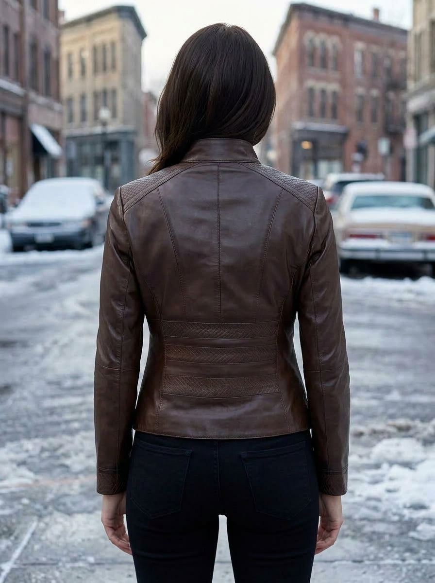 Lily Brown Stylish Leather jacket For Women