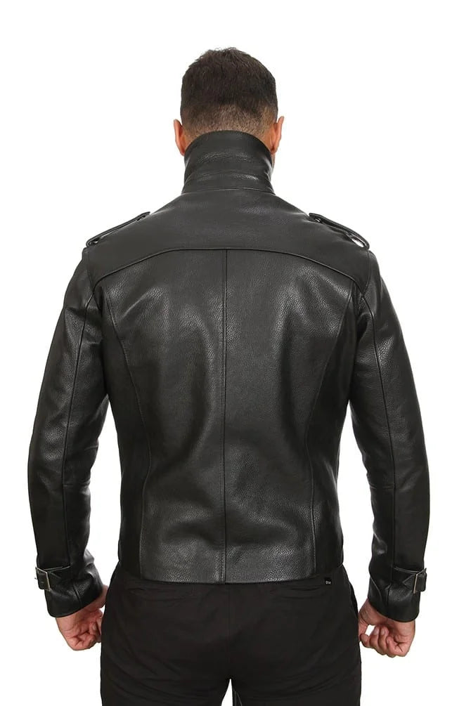 Joseph Black Leather Biker Style Jacket For Men