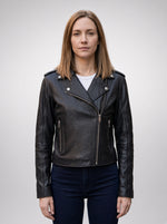 Linda Black Short Leather Jacket For Women