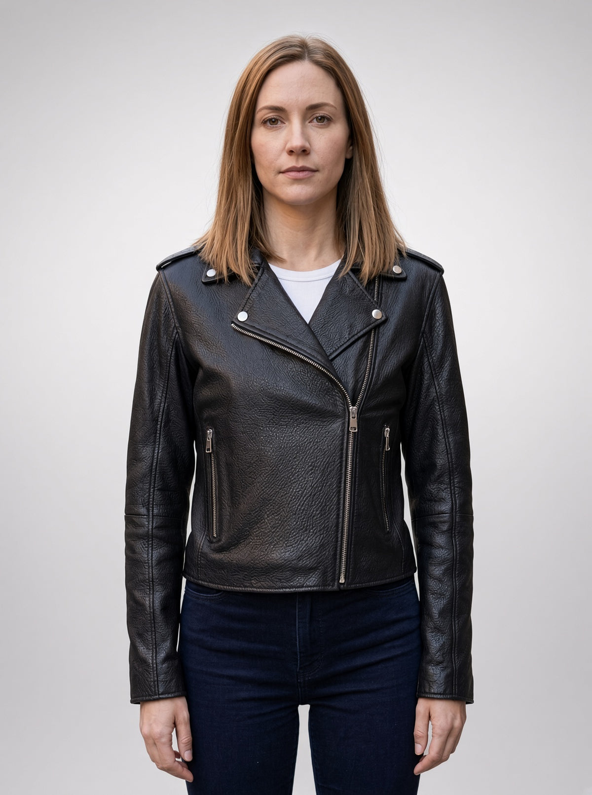 Linda Black Short Leather Jacket For Women