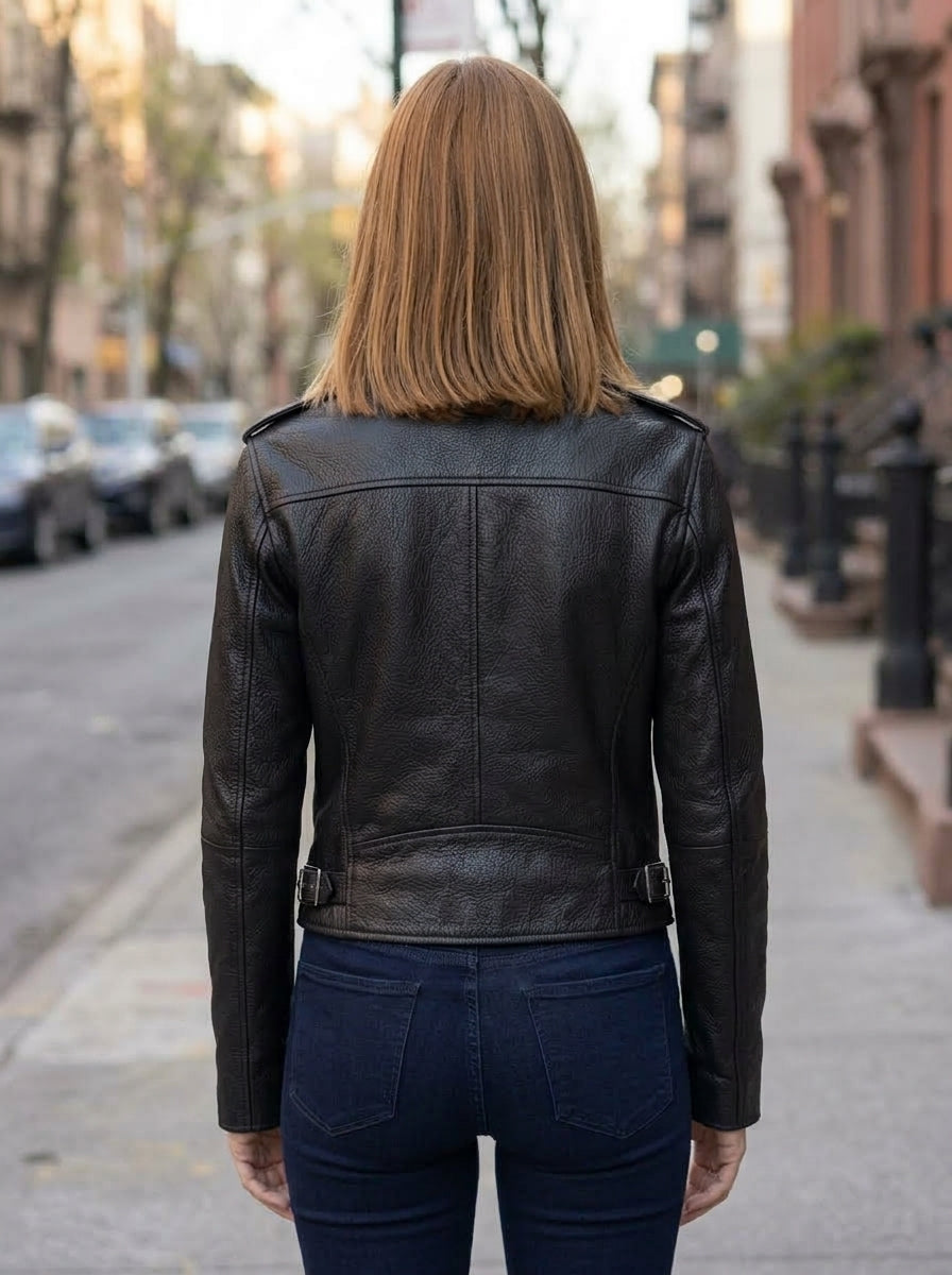 Linda Black Short Leather Jacket For Women
