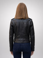 Linda Black Short Leather Jacket For Women