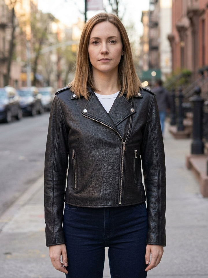 Linda Black Short Leather Jacket For Women