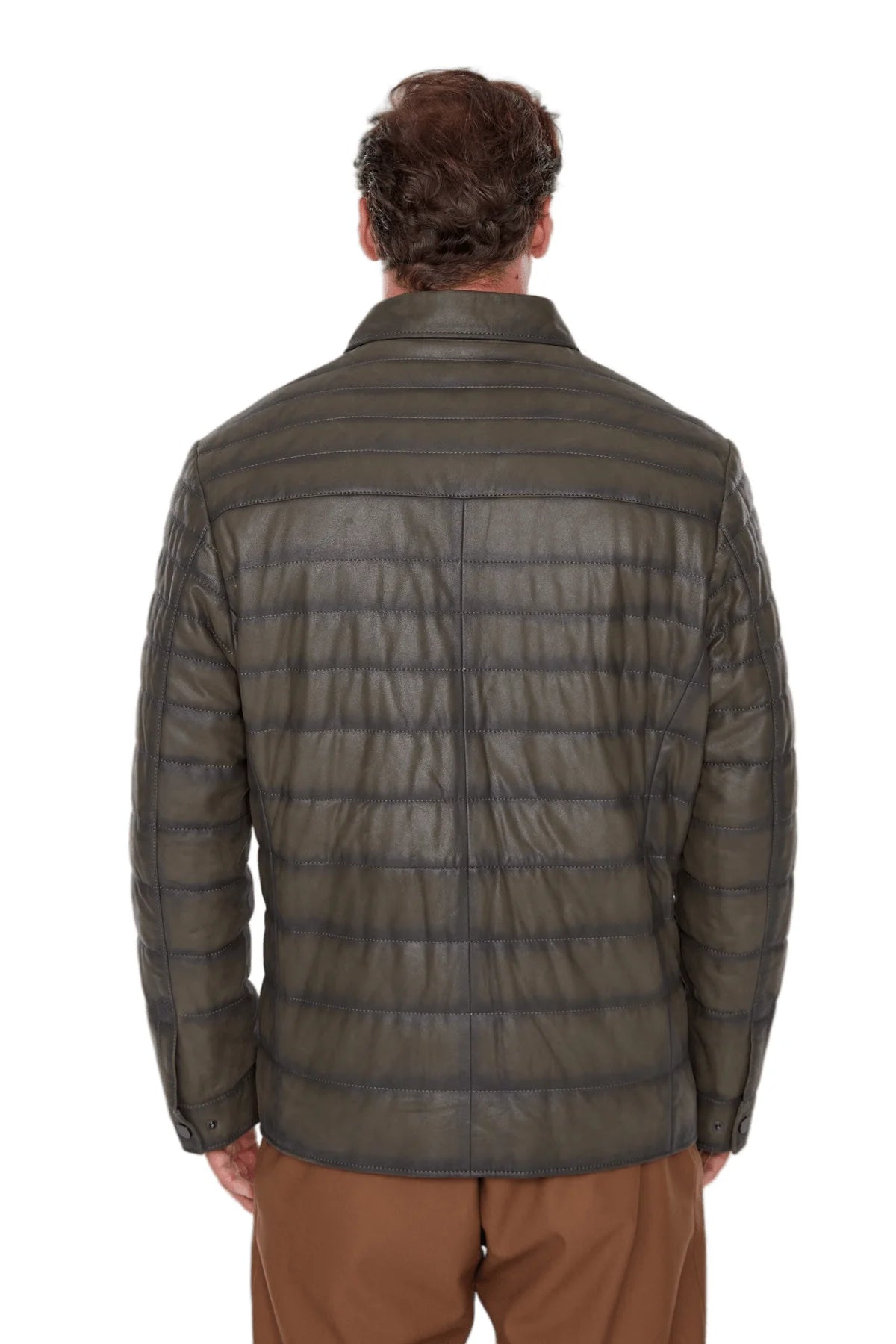 Jack Green Puffer Leather Jacket For Men