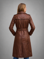 Long Brown Leather Coat For Women
