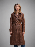 Long Brown Leather Coat For Women