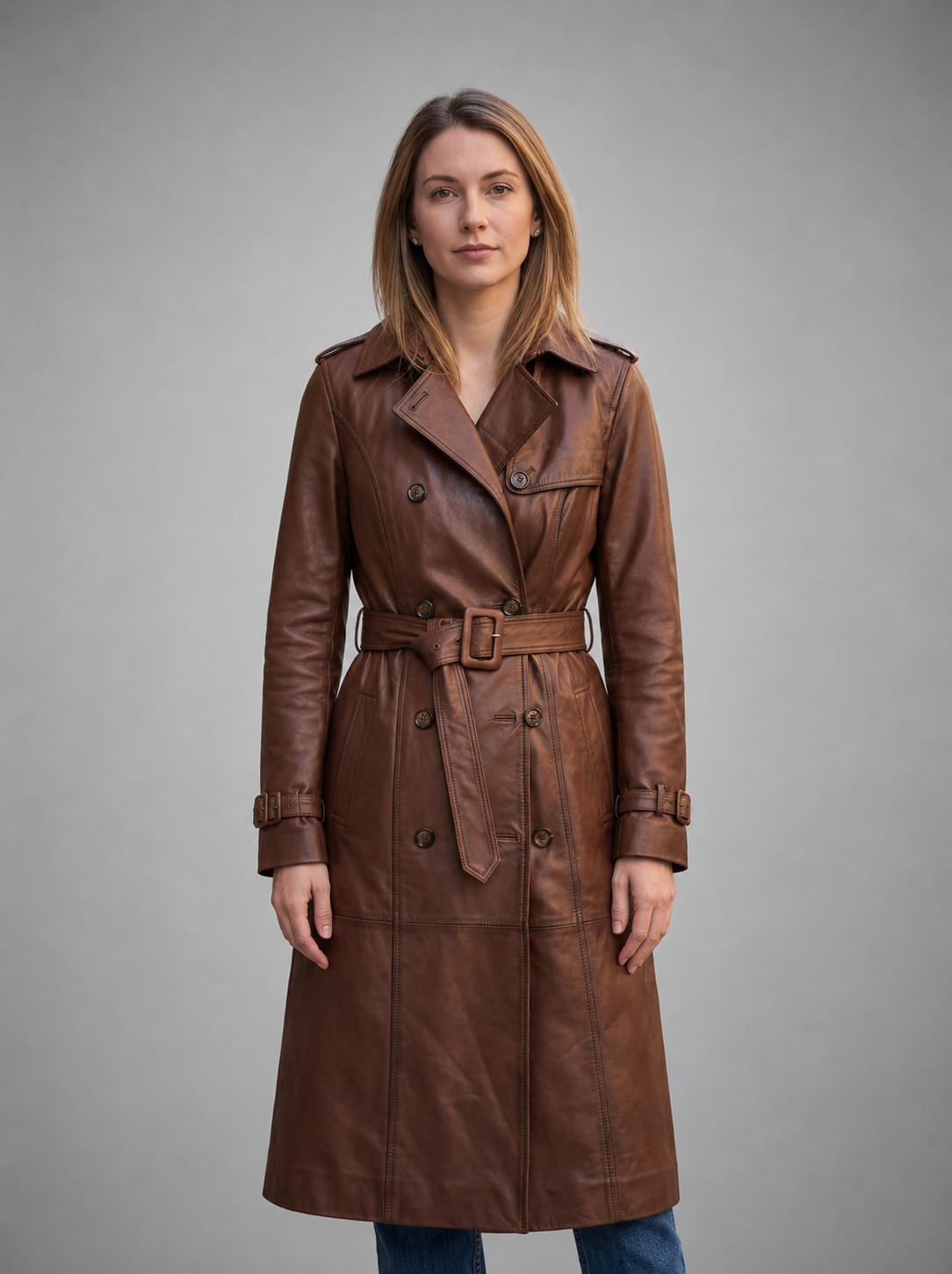 Long Brown Leather Coat For Women