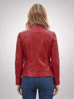 Lucky Red Motor bike Leather Jacket For Women
