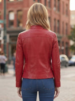 Lucky Red Motor bike Leather Jacket For Women