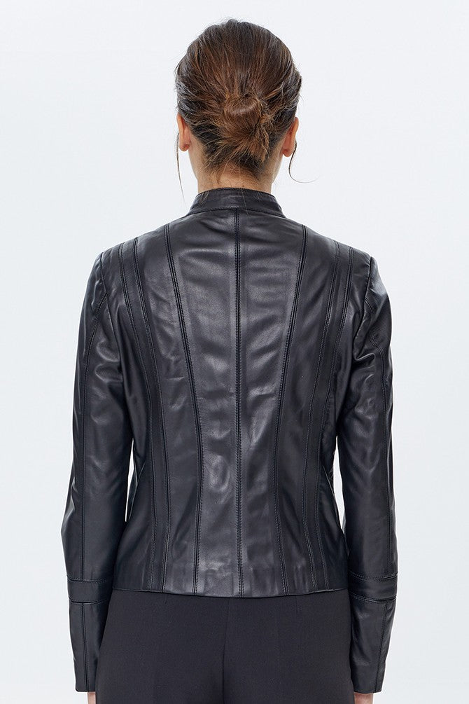 Lucy Black Distressed Leather Jacket For Women