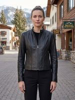 Lucy Black Distressed Leather Jacket For Women