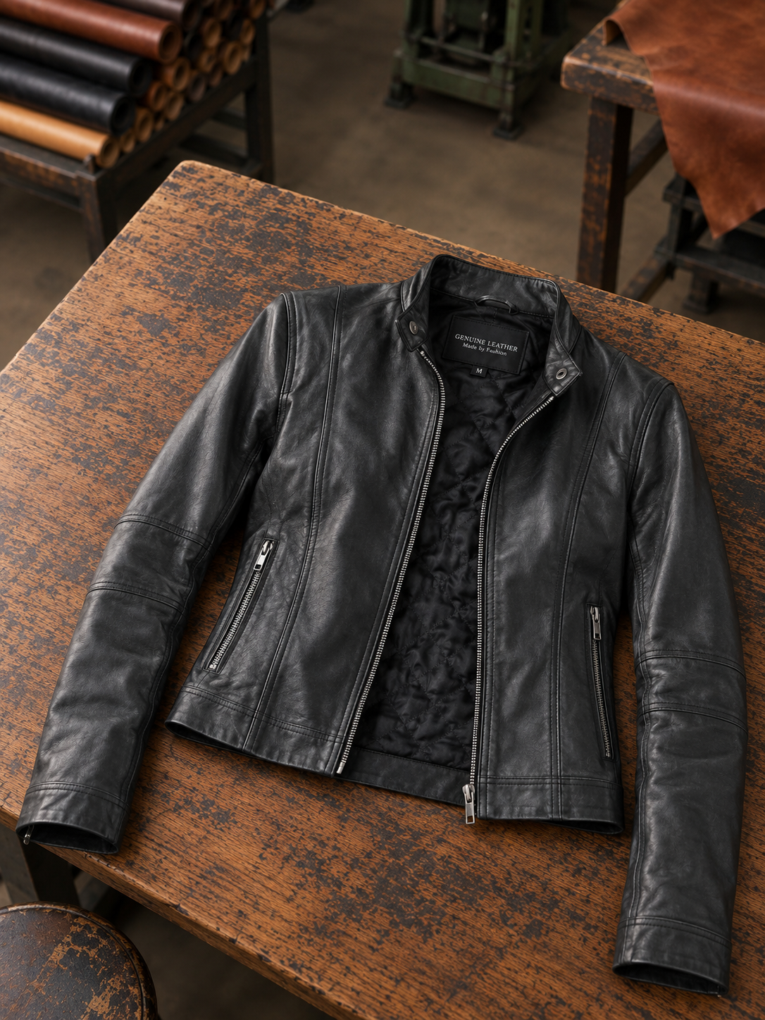 Lucy Black Distressed Leather Jacket For Women