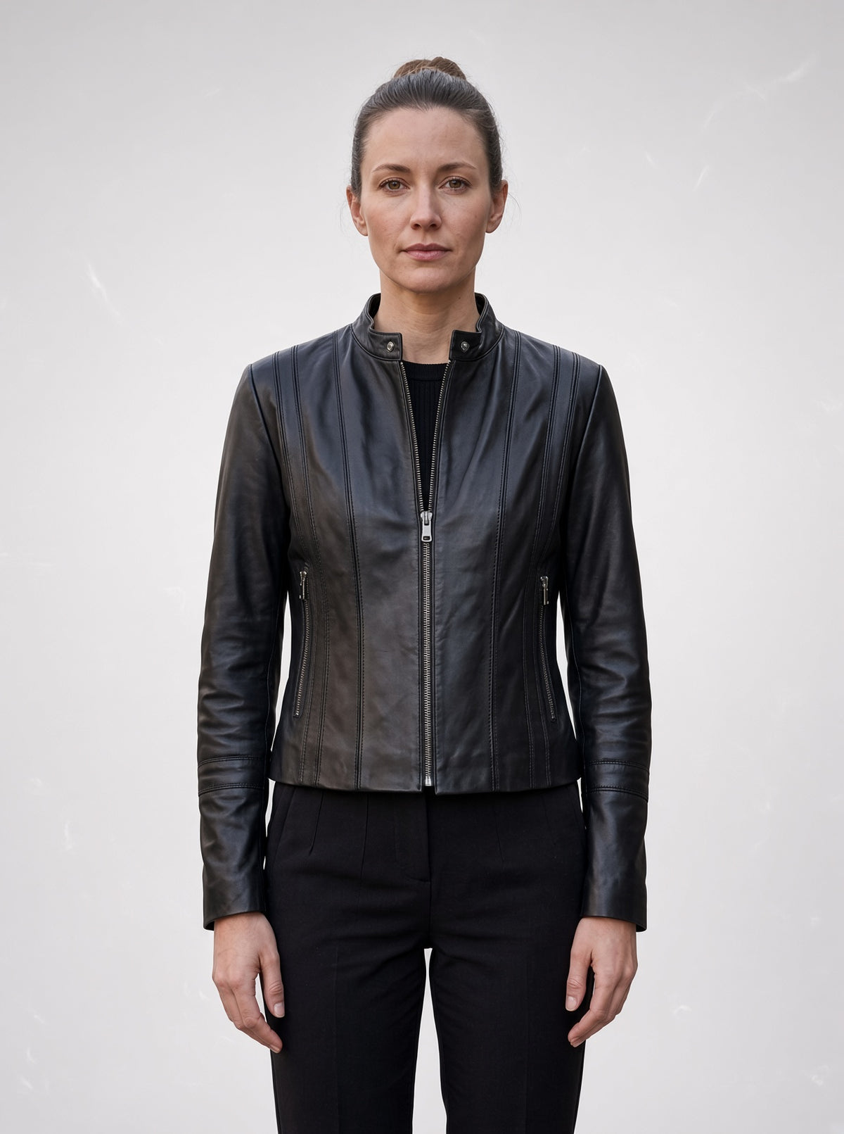 Lucy Black Distressed Leather Jacket For Women