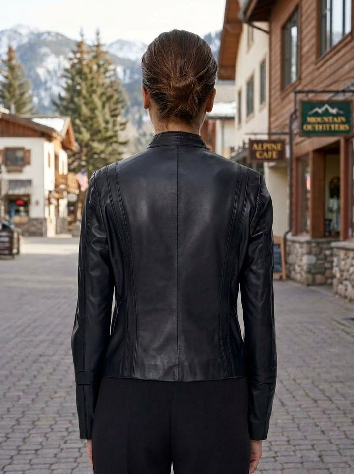 Lucy Black Distressed Leather Jacket For Women