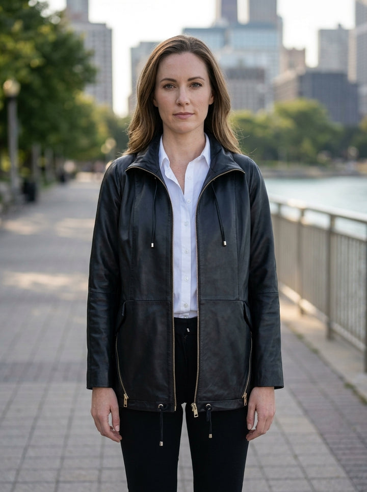 Lucy Casual Black Leather Jacket For Women