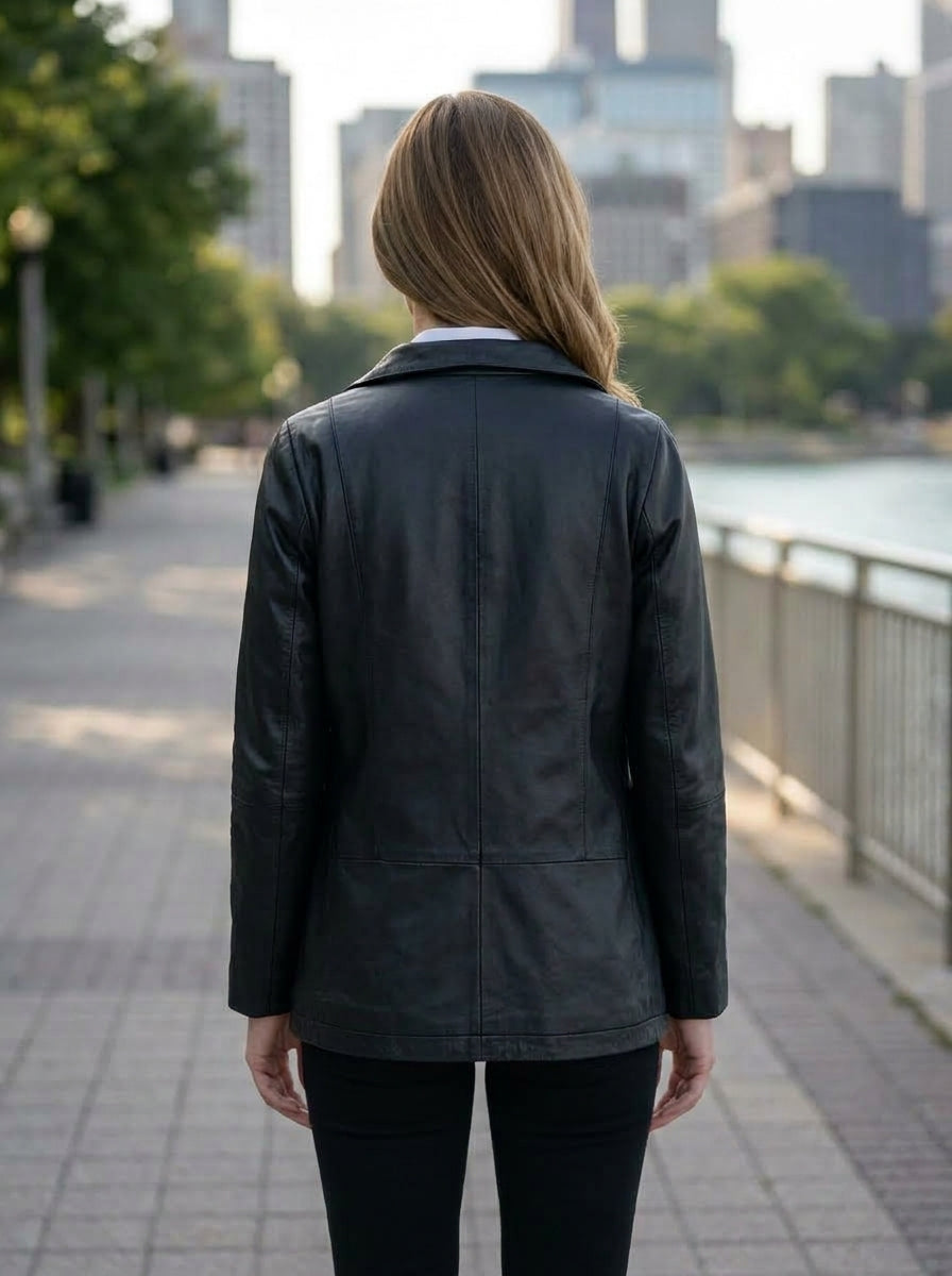 Lucy Casual Black Leather Jacket For Women