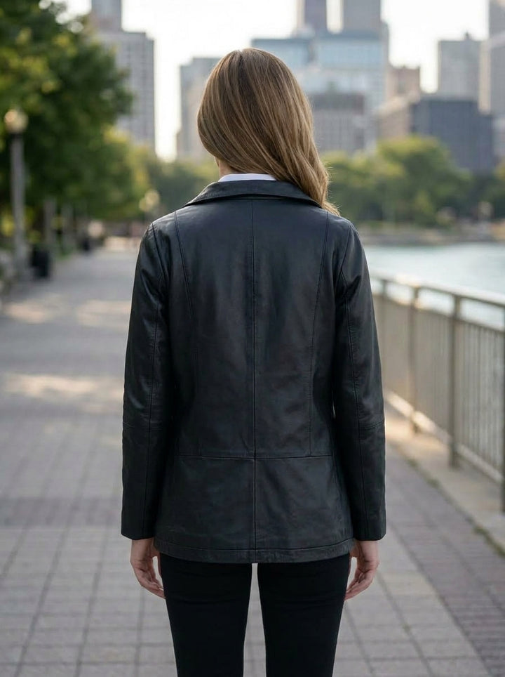 Lucy Casual Black Leather Jacket For Women