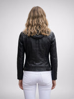 Luna Black Hooded Leather Jacket For Women